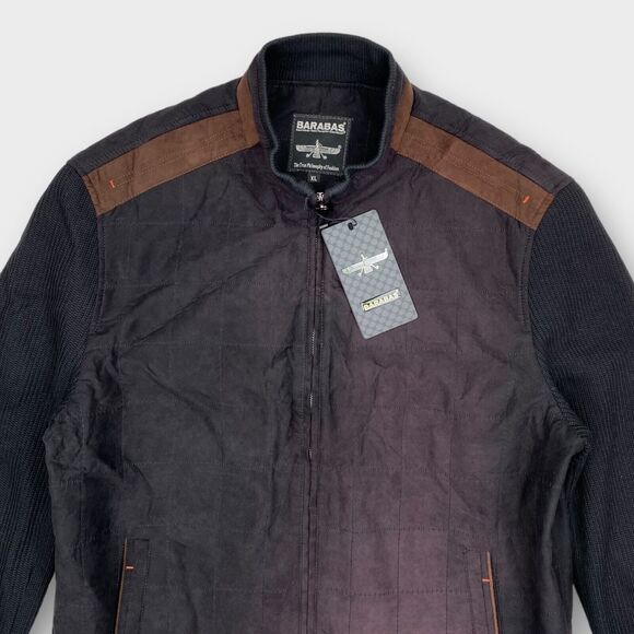 Barabas Bomber Jacket Mens Extra Large Quilted Wool Blend Zip Knit Sleeve Black - Picture 5 of 14